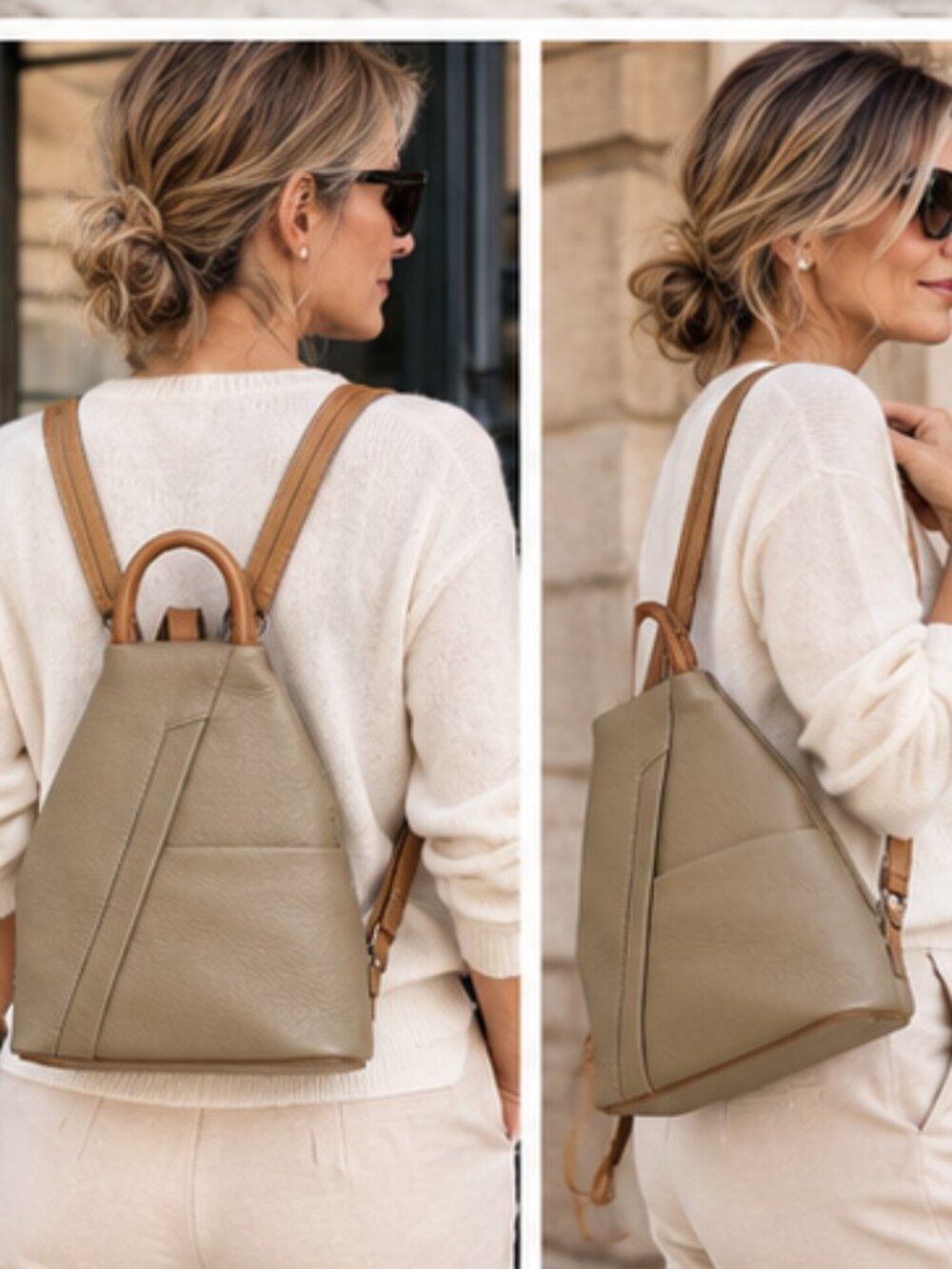 VERA ITALY Lonni Italian Leather Backpack Cappuccino Made in Italy